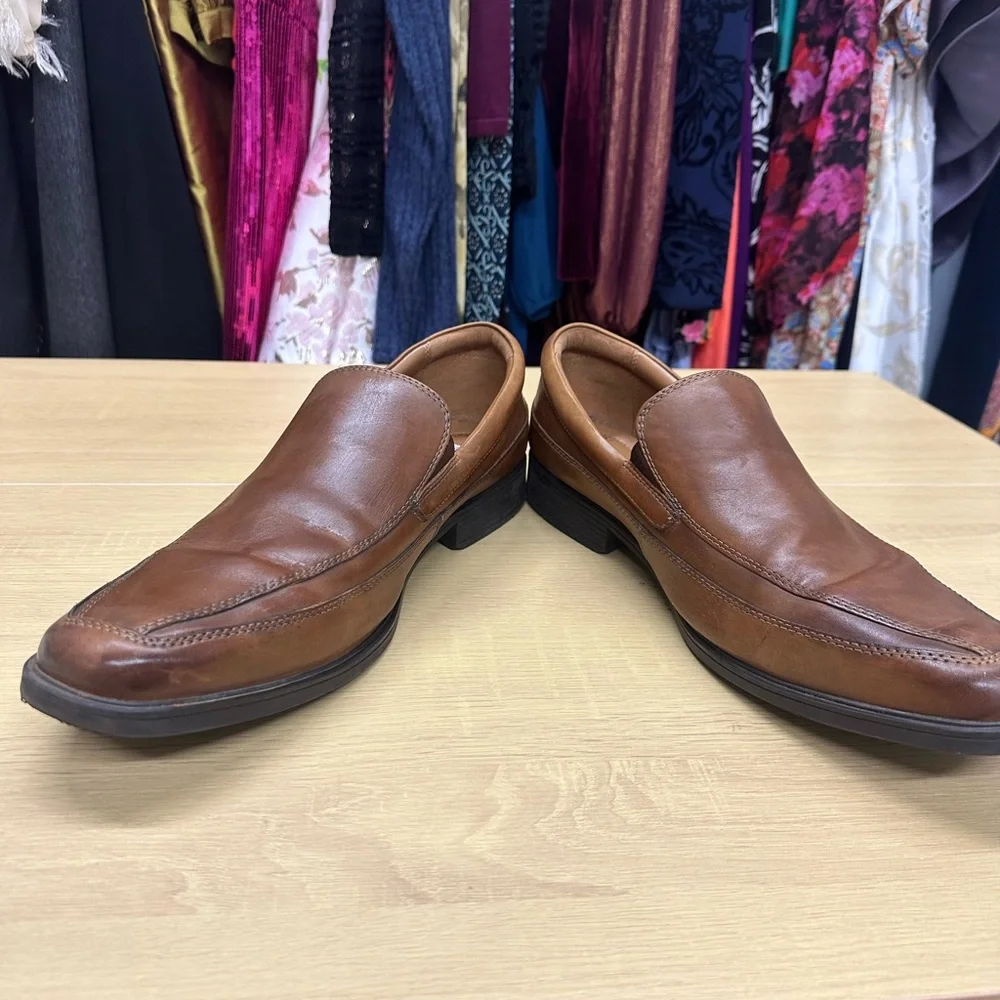 Clarks Collection Tilden Free Men's Dark Tan Leather Loafer Size 14 EUC
